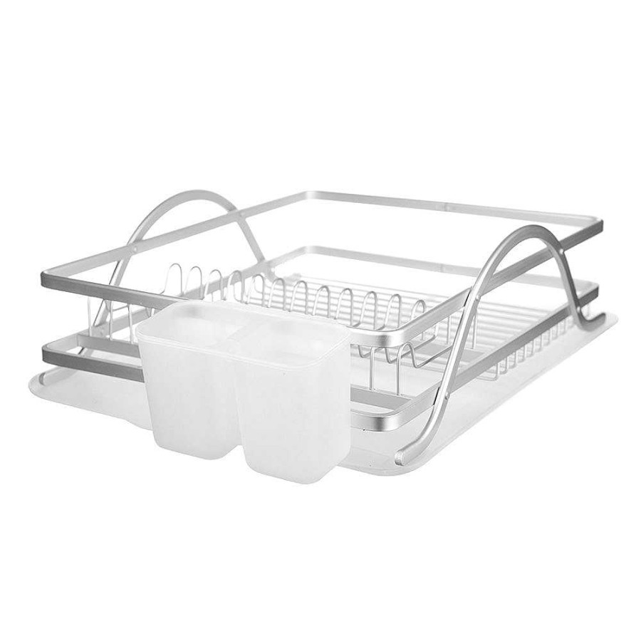 Wheel and Barrow Aluminium Dish Rack With Side Cutlery With Tray 49X38X14Cm | Kitchen Storage